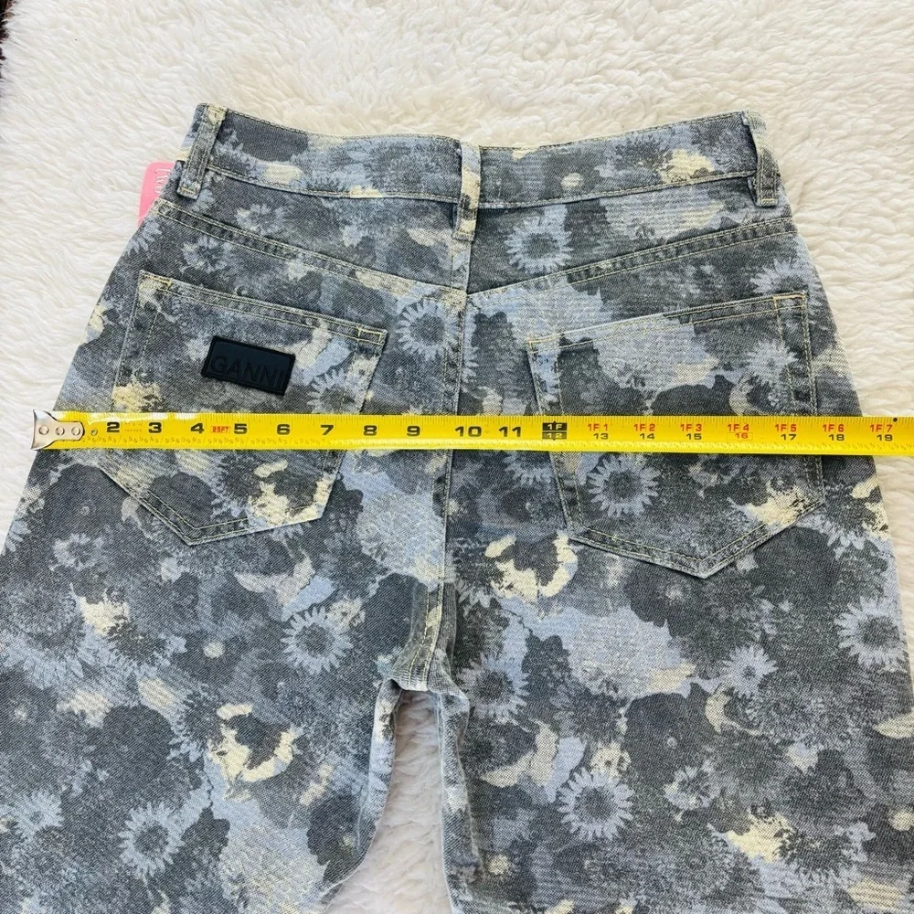 Ganni Denim Betzy Print Brunnera Blue/Multicolor Floral Patterned Flare Jeans 28